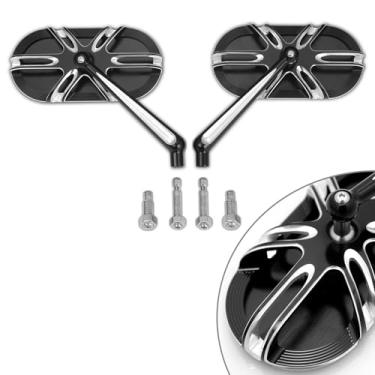 Imagem de Espelhos laterais retrovisores forjados corte de contraste CNC para harley touring dyna softail sportster FLHX FLH XL 883 1200 Preto