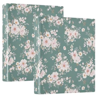 Imagem de Fichários de caderno de flores brancas de 2,5 cm com estampa de primavera, três anéis, fichários de caderno com bolsos internos, pacote com 1/2 fichário estético de capa dura