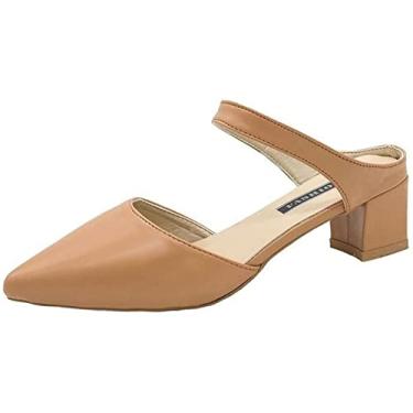 Imagem de LIL Sandália feminina de bico fino salto grosso todos os dias elegantes sandálias confortáveis caminhada Mary Janes sapatos de salto, Damasco, 38