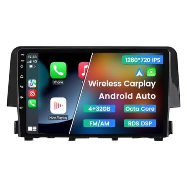 Imagem de Biorunn Android 13 Car Stereo para Honda Civic 2016-2021, 9 polegadas Octa Core 3D Rádio Dinâmica em Tempo Real Sem Fio Carro Play Android Auto GPS Navi IPS FM AM RDS DSP Unidade de Cabeça 4G RAM 32G