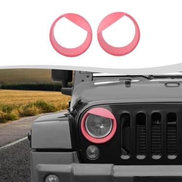 Imagem de SQQP Capa de farol dianteiro, kit de acabamento de biséis estilo Angry Bird adequado para Jeep Wrangler JK JKU 2007-2018 (rosa)