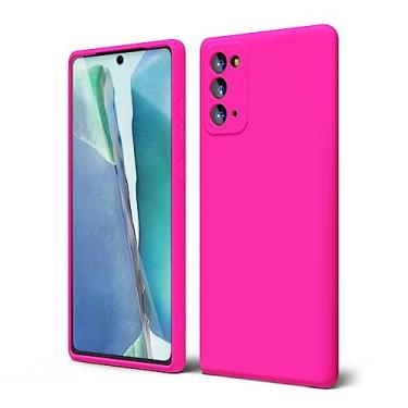 Imagem de oakxco Capa de telefone Samsung Galaxy Note 20/Note 20 5G silicone líquido, cor sólida fluorescente, borracha macia fina TPU lisa gel liso fosco capa protetora para mulheres menina, fúcsia rosa choque