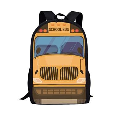 Imagem de Allcute Mochila de desenho animado divertida para crianças, leve, confortável, nova e fofa, mochila escolar de 43 cm, Estampa de ônibus escolar