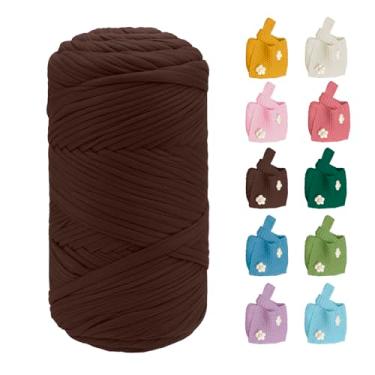 Imagem de CAMAL Fio de camiseta 400 g de tecido elástico, fita grossa de tricô, fio de poliéster para crochê, 130 metros, camiseta para iniciantes, para crochê, faça você mesmo, bolsa de artesanato almofada