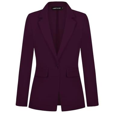 Imagem de MINTLIMIT Blazers para mulheres, jaqueta de um botão, com lapela notched, clássico, casual, formal, manga comprida, blazer com bolsos, Roxa, G