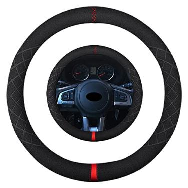 Imagem de K LAKEY Capa de volante de camurça, compatível com Forester XV Crosstrek Legacy Impreza Alcantara couro esportivo antiderrapante capa de roda acessórios interiores de carro 38 cm para homens e