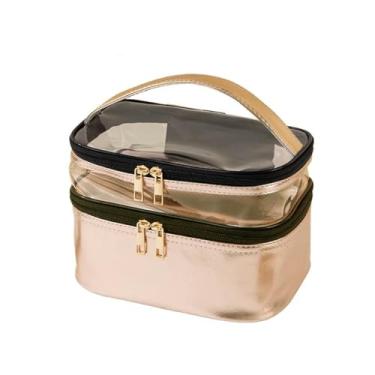 Imagem de Necessaire Viagem Divisória Maquiagem Make Grande Cosméticos Bolsa Organizador Beleza Multiuso Frasqueira Bolsinha Alça Viagem Mala Feminina Masculina (Dourado)