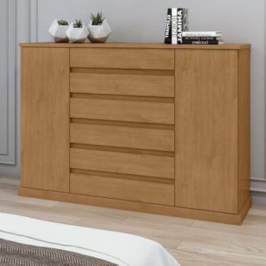 Imagem de Cômoda 2 Portas 7 Gavetas 3 Prateleiras Vedra Amêndoa Clean