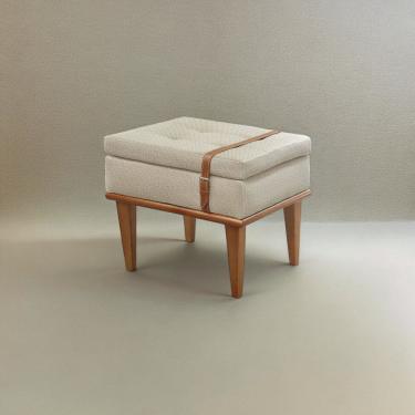 Imagem de Puff Banqueta Madeira Maciça Londres Luxo Bege Claro