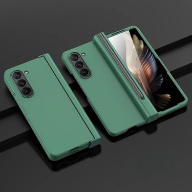 Imagem de Capa de telefone de membrana de plástico para Samsung Galaxy Z Fold 6 5 4 3 Fold6 Fold5 Fold4 Fold3 com capa de proteção de dobradiça de slot para caneta, verde, para Galaxy Z Fold6