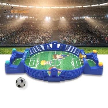Imagem de Brinquedo Mini Arena De Futebol Tipo Fliperama Pinball Portáti Gol Copa Do Mundo Jogo Mesa Lançador Bola Criança Adulto Tabuleiro Azul ou Amarelo (AZUL)