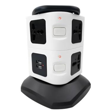 Imagem de Torre De Tomada Multifuncional Com 3 Tomadas Universair e 2 Entradas USB, Design Vertical Com Alça De Transporte, 2500W De Potência, Para Mesas e Bancadas UTIMAIS+