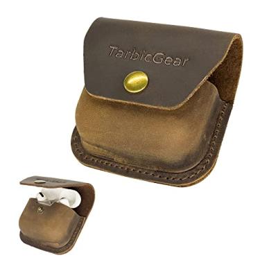Imagem de TarbicGear Capa para Airpod de couro genuíno com clipe de cinto com chaveiro, capas de couro para airpod 1ª e 2ª e 3ª geração, capa para Airpod Pro 2, Galaxy Buds, Beats Studio Buds (marrom escuro)