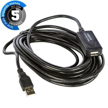 Imagem de Kit Com 5 Extensão Usb Ativa 2.0 Amplificado De 5 Metros - Cirilo Cabo