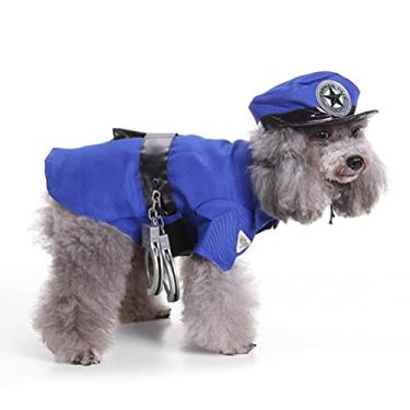 Imagem de Fantasia de Polícia para Animais de Estimação, Roupa para Cosplay de Halloween, Uniforme Policial Resistente para Cães e Gatos (A56)