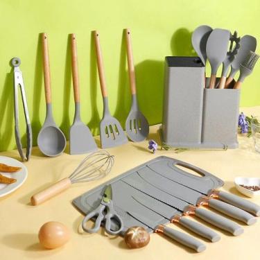 Imagem de Jogo de Cozinha Conjunto Utensílios Silicone Bambu 19 peças - KIT 19 P
