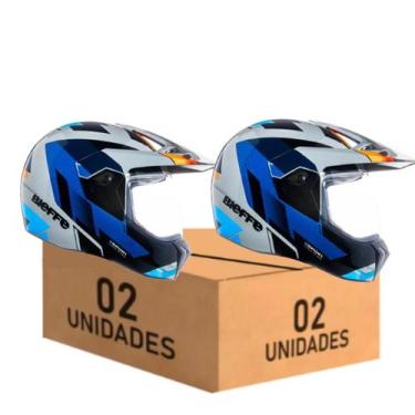 Imagem de Kit 2 Capacete Cross Bieffe 3 Sport Azul Laranja, Azul cinza, 58/60