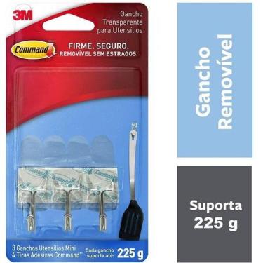 Imagem de Gancho Adesivo Command para Utensilios Mini ATE 225G com 3 Unidades 3M