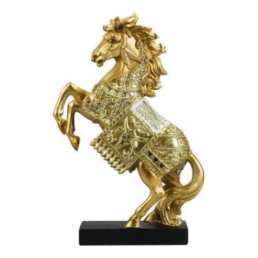 Imagem de Enfeite Resina Hipismo Cavalo Dourado Realista Grande  33cm  - Minas d