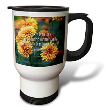Imagem de 3dRose Flores de calêndula. Citação Soren Kierkegaard To dare is to perder. - Caneca de viagem, 400 ml, aço inoxidável, branca