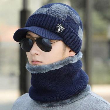 Imagem de Chapéu De Lã Masculino Para Inverno Com Cachecol  - ElaShopp