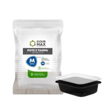 Imagem de Pote Preto C/ 24un 500ml Marmita Fitness Descartável Freezer Microonda