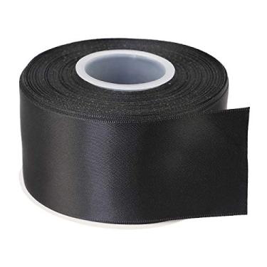 Imagem de Fita de cetim com dupla face de 5 cm da ITIsparkle, conjunto de rolo para embrulho de presente de festa, lembrancinha de cabelo, tranças para chá de bebê, artigos de artesanato, preto