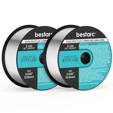 Imagem de bestarc Fio de solda Flux Core, 0.1 cm + 0.1 cm E71T-GS Fio MIG sem gás, fio de solda MIG de aço suave com baixo respingo, carretel de 900 g, 2 pacotes