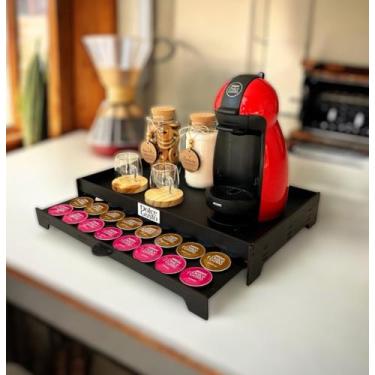 Imagem de Bandeja Preta Porta 40 Cápsulas de Café Porta Máquina Xícaras Decorati