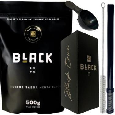 Imagem de Kit Tereré Black Erva Mate Copo quadrado Inox Preto Bomba Mola Externa