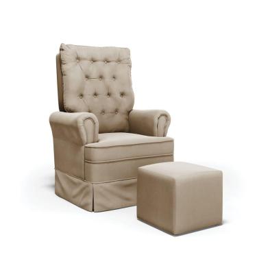 Imagem de Poltrona De Amamentação Com Balanço E Puff Laura Veludo Base De Madeira - D`rossi Cor Marrom