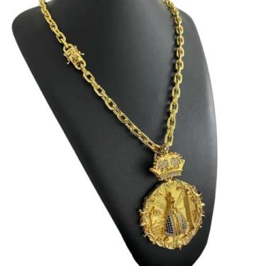 Imagem de Cordão Cadeado 8mm Nossa Senhora Pingente - Banhado a Ouro - ToJoia18k