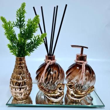 Imagem de Kit Lavabo Luxo Vasinho Espelhado, Difusor, Saboneteira, Espiral - R-A