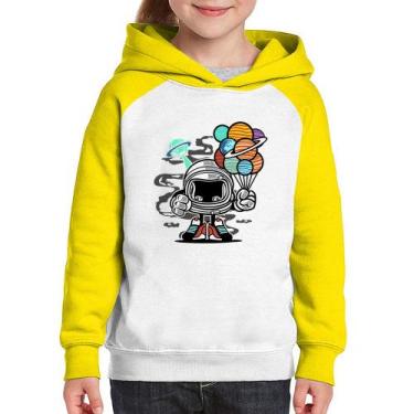 Imagem de Moletom Infantil Astronauta Chibi - Foca na Moda, Branco, Amarelo, 4