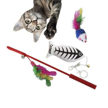 Imagem de Kit Brinquedos Pet Gatos Varinha + peixe catnip + Cortesia - Gastrobel