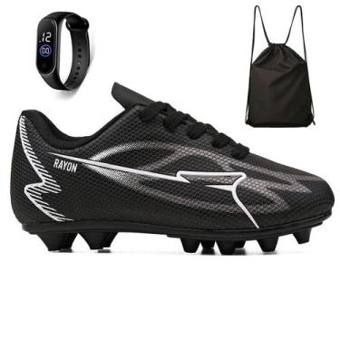 Imagem de Kit Chuteira Infantil Futebol Meninos Trava Campo Grama Natural + Moch