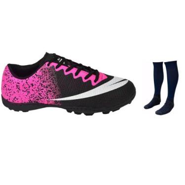 Imagem de Chuteira Society Adulto Infantil com Meião - Perflex, Preto pink, 29