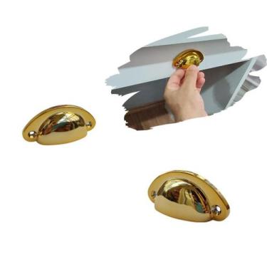 Imagem de 2 Puxador Concha Dourado Para Gaveta, Armário, Móveis - Compras Fáceis