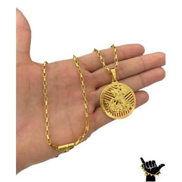 Imagem de Corrente Tijolinho 3mm + Pingente São Jorge - Banhado a Ouro - ToJoia1
