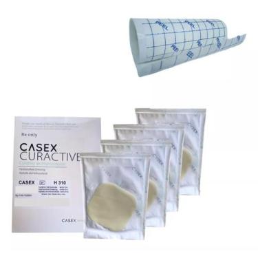 Imagem de Kit 4 Curativo Hidrocoloide + 1m Filme Adesivo Transparente Proteção P