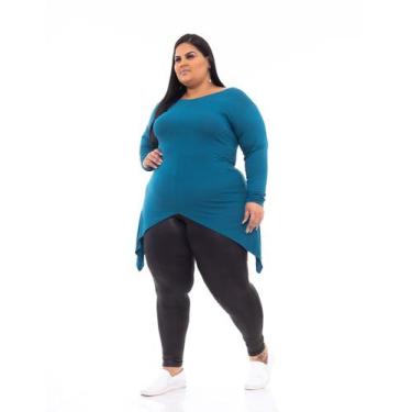 Imagem de Blusa Mullet Assimétrica Manga Longa Plus Size - VAmodas, G1, Azul pet