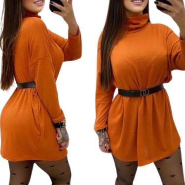 Imagem de Vestido Feminino Manga Longa Plus Size Em Lanzinha Estilo Poncho - Out