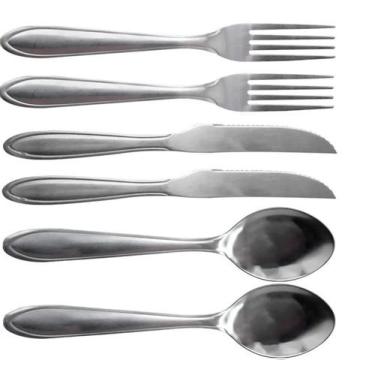 Imagem de Jogo de Talher Faqueiro 06 Peças Aço Inox kit 2 facas, 2 garfos e 2 co