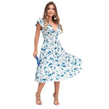 Imagem de Vestido Feminino Midi Decote V Amarração Cintura Saia Gode Malha Visco