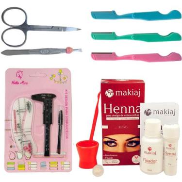 Imagem de Kit Designer Sobrancelhas Henna Makiaj Pinça Tesoura Navalha Pincel Pa