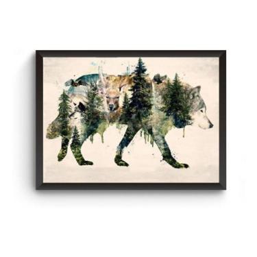 Imagem de Poster Moldurado Lobo Surreal Quadro - Fanarte