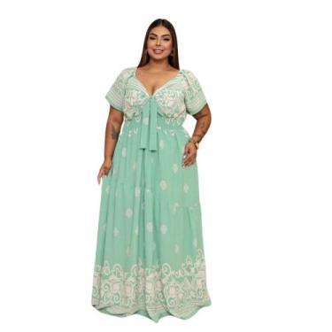 Imagem de Vestido Longo Estampado Plus Size 7ª Geração - Reyn Store, Verde menta