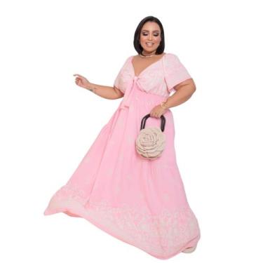 Imagem de Vestido Longo Estampado Plus Size 7ª Geração - Reyn Store, Rosa claro 