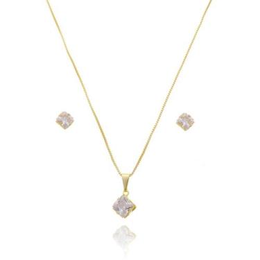 Imagem de Conjunto Colar e Brinco Zircônia Banho de Ouro 18k Elegante - Enzara J