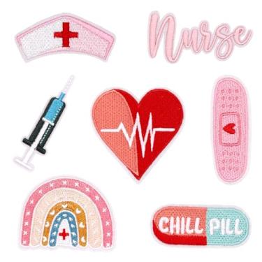 Imagem de LAESEAU 8 peças de adesivos de enfermeira a ferro para roupas, lindos apliques costurados em apliques bordados faça você mesmo, acessórios de artesanato decorativos, remendo de reparo, presente de dia